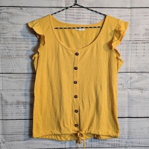 NWOT Maurices Yellow Button-Up Women's Shortsleeve Ruffle Blouse Size Xsmall